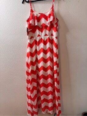 Chevron Maxi Dress with Ruffle Bodice